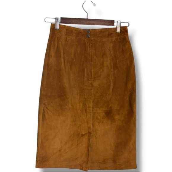 Talbots Rich Brown Suede Knee Length High Waisted Classic Back Slit Pencil Skirt - Picture 3 of 10